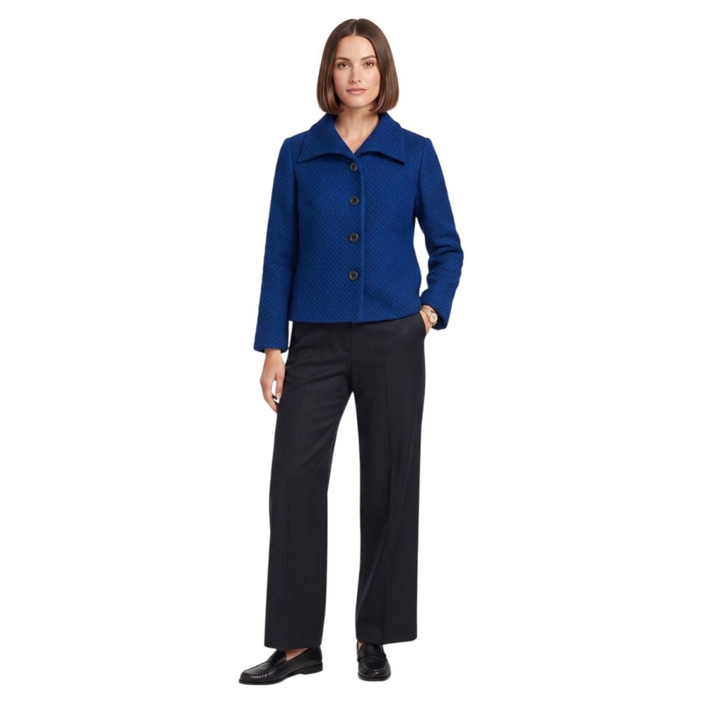 Pendleton Royal Blue Geometric Textured Wool Blazer Sz 8